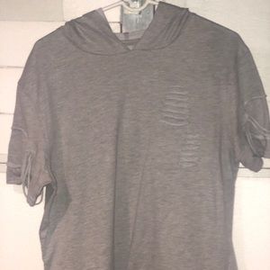 Men’s Grey Carbon Short Ripped Sleeve Hoodie
